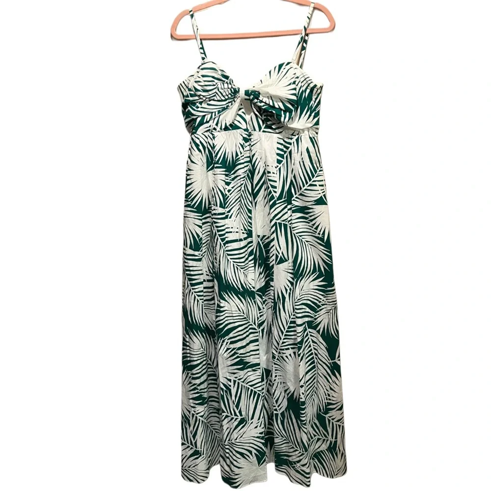 Milly Green and White Leaf Print Dress Size 8 - Picture 3 of 9